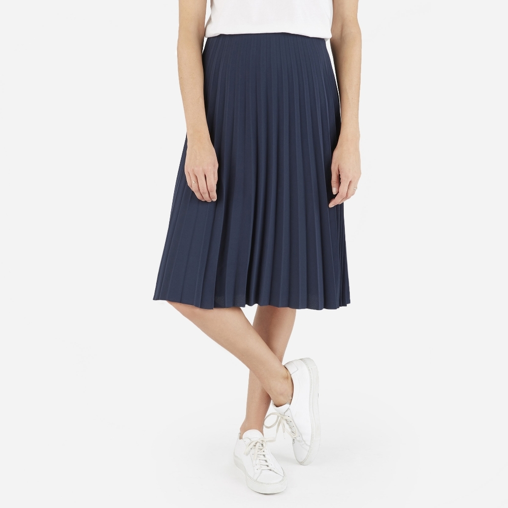 Everlane navy pleated midi skirt